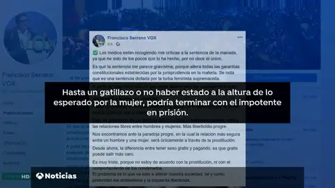 Francisco Serrano, de Vox, vuelve a cargar contra la sentencia de 'La Manada': "Hasta un gatillazo podría terminar con el impotente en prisión" Francisco Serrano, de Vox, vuelve a cargar contra la sentencia de 'La Manada': "Hasta un gatillazo podría terminar con el impotente en prisión"