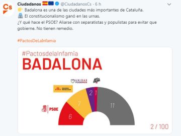 Cs denuncia los "100 pactos de la infamia" del PSOE con nacionalistas en seis comunidades autónomas