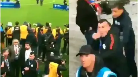 Medel se encara con un aficionado tras el partido ante Argentina Medel se encara con un aficionado tras el partido ante Argentina