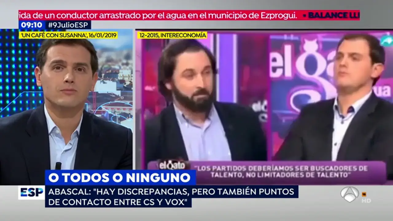 Santiago Abascal apela a su amistad con Albert Rivera para pedir que no se celebren unas nuevas elecciones