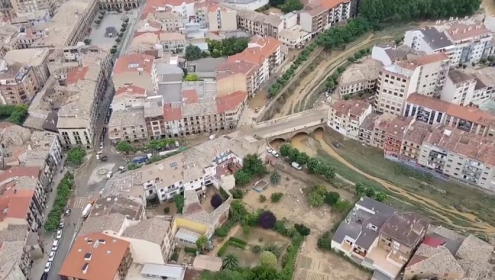 Imágenes aéreas de Tafalla (Navarra) tras las inundaciones