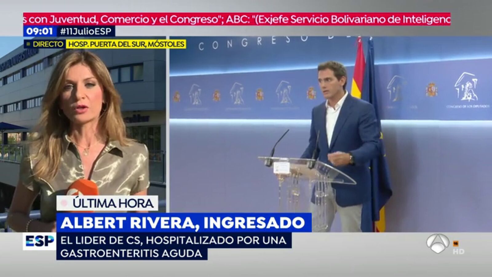 Albert Rivera continúa ingresado en Móstoles por un cuadro de gastroenteritis aguda, compatible con salmonella