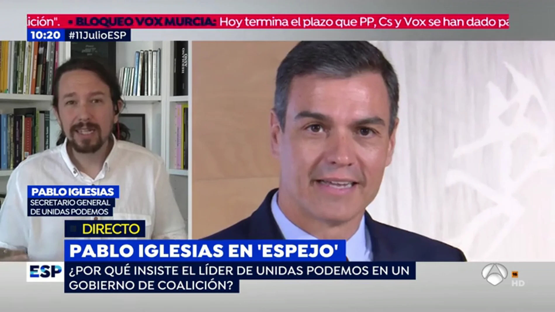 Pablo Iglesias en 'Espejo Público': "No es serio que me entere de que Sánchez me va a llamar por los medios"