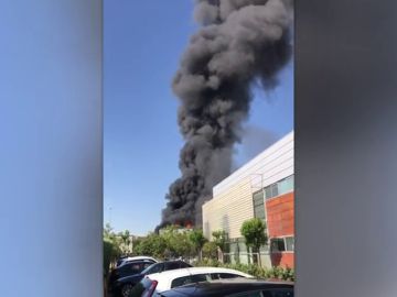 Aparatoso incendio en una nave de químicos en Fuenlabrada (Madrid)