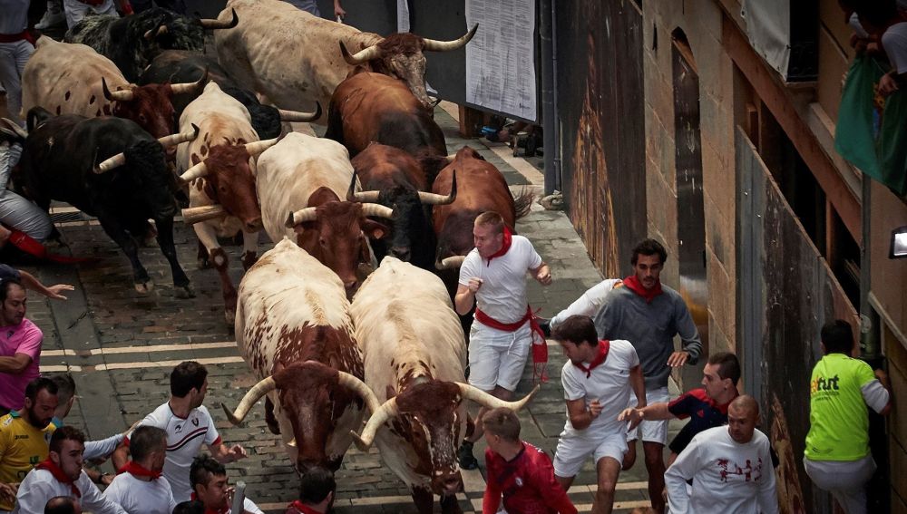Uno de los encierros de San Fermín, en Pamplona 2019