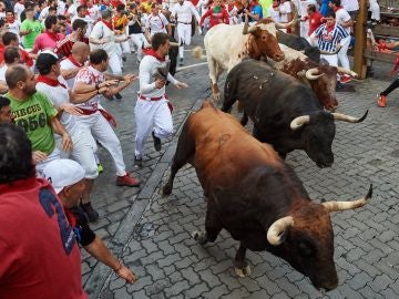 Séptimo encierro de los Sanfermines 2019, con toros de La Palmosilla, de Tarifa (Cádiz)