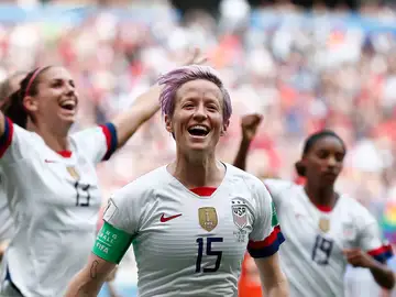 Megan Rapinoe celebrando uno de los goles del partido de la final del Mundial de Francia 2019 Megan Rapinoe celebrando uno de los goles del partido de la final del Mundial de Francia 2019