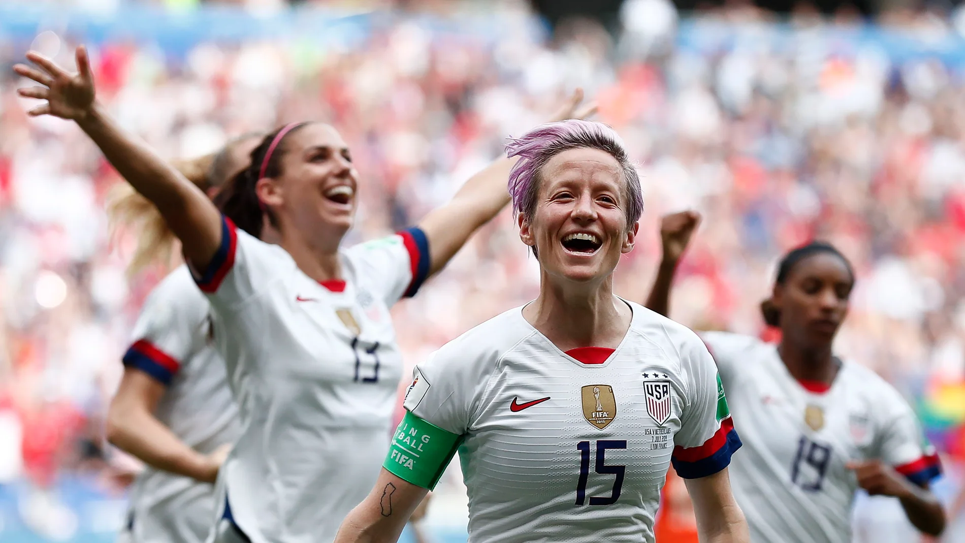 Megan Rapinoe celebrando uno de los goles del partido de la final del Mundial de Francia 2019 Megan Rapinoe celebrando uno de los goles del partido de la final del Mundial de Francia 2019