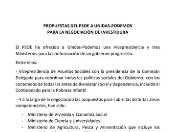 EXCLUSIVA; Documento PSOE a Podemos EXCLUSIVA; Documento PSOE a Podemos