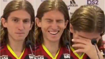 Filipe Luis, durante la rueda de prensa con el Flamengo