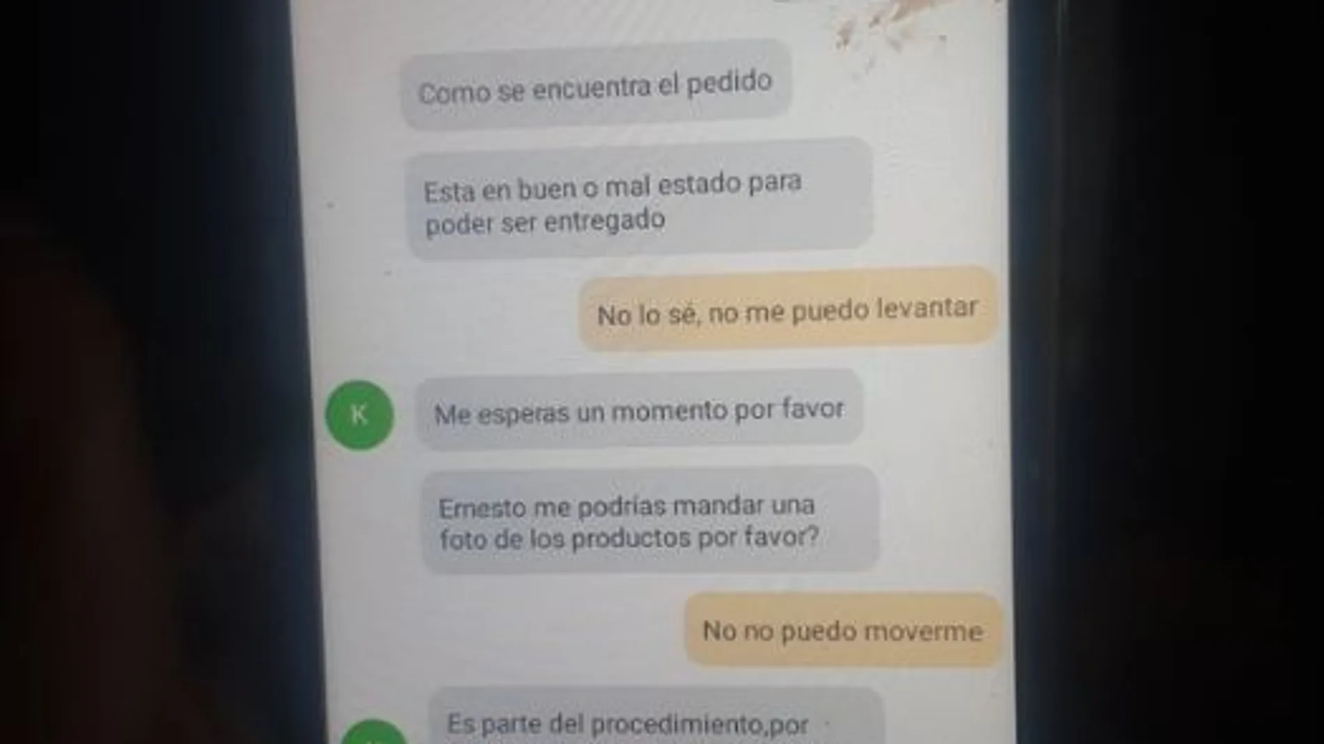 Pantallazo del chat de Whatsapp Pantallazo del chat de Whatsapp