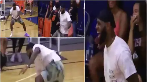 LeBron James celebra una gran jugada de su hijo LeBron James celebra una gran jugada de su hijo