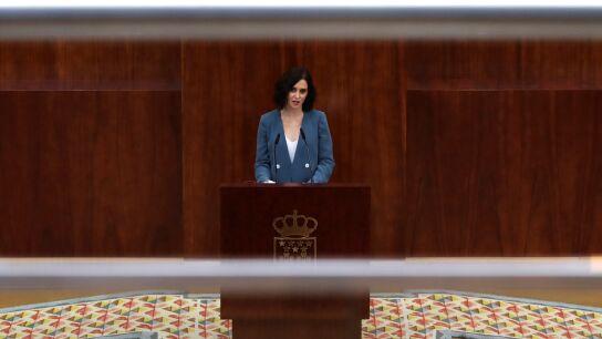 Isabel D&iacute;az Ayuso durante su discurso de investidura en la Asamblea de Madrid