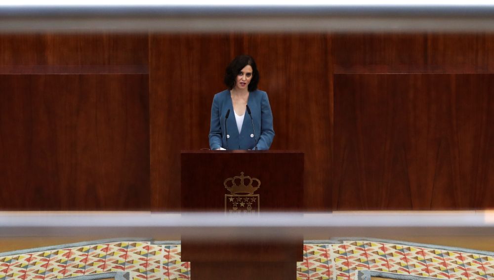 Isabel Díaz Ayuso durante su discurso de investidura en la Asamblea de Madrid