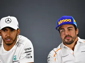 Hamilton y Alonso en rueda de prensa Hamilton y Alonso en rueda de prensa
