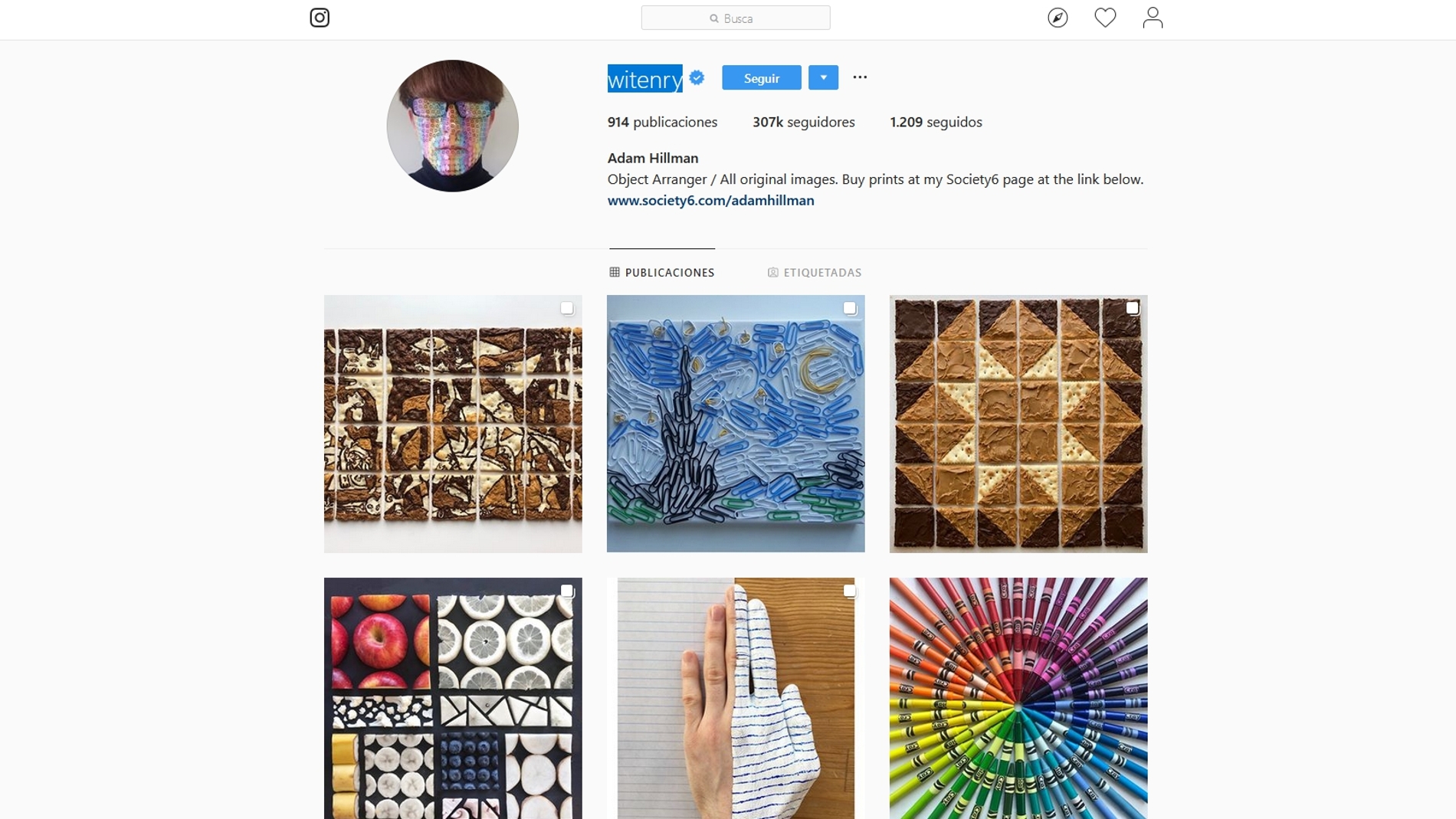 La pagina de Instagram Witenry