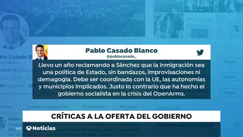 Casado, Colau y Moreno Bonilla critican la actuación del gobierno con el Open Arms Casado, Colau y Moreno Bonilla critican la actuación del gobierno con el Open Arms