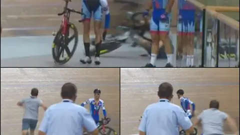 Sale corriendo a por la bicicleta Sale corriendo a por la bicicleta