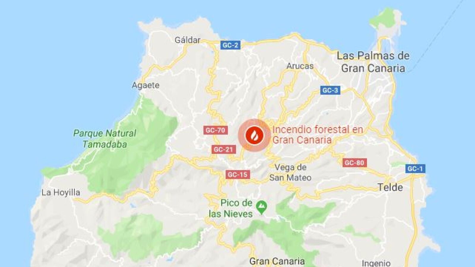 Google Maps te da la opción de visualizar el incendio de Gran Canaria
