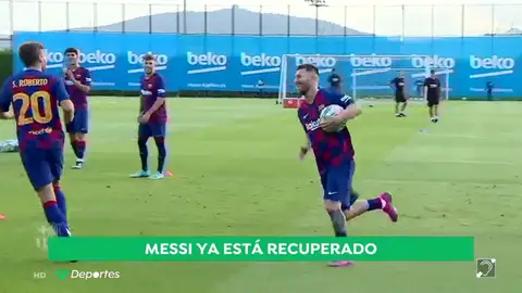 Messi vuelve a entrenarse con sus compañeros y podría jugar contra el Betis Messi vuelve a entrenarse con sus compañeros y podría jugar contra el Betis