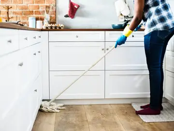 Una mujer limpiando la casa Una mujer limpiando la casa
