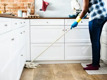 Una mujer limpiando la casa Una mujer limpiando la casa