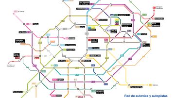 Mapa de las carreteras de Madrid como el plano de metro diseñado por Fenando de Córdoba