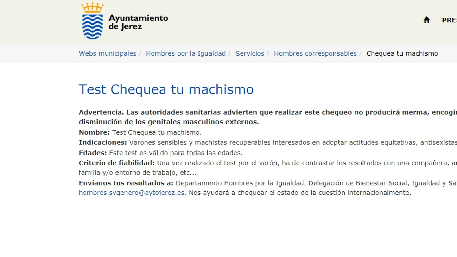Test Chequea tu Machismo alojado en la web del Ayuntamiento de Jerez Test Chequea tu Machismo alojado en la web del Ayuntamiento de Jerez