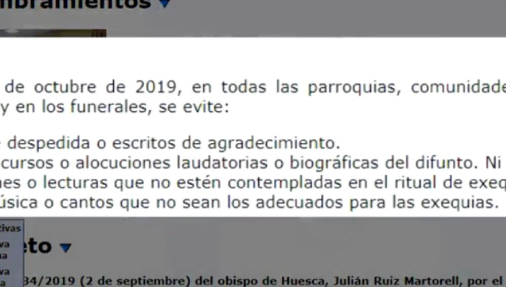 El Obispo de Huesca prohíbe discursos de elogio en los funerales