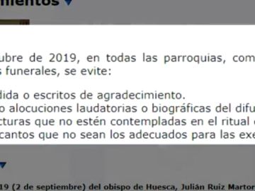 El Obispo de Huesca prohíbe discursos de elogio en los funerales