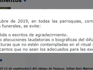 El Obispo de Huesca prohíbe discursos de elogio en los funerales El Obispo de Huesca prohíbe discursos de elogio en los funerales