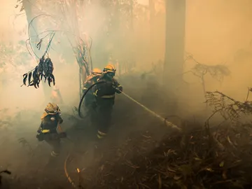 Un grupo de bomberos trabaja en las labores de extinción del incendio forestal declarado este jueves en la localidad coruñesa de Porto do Son Un grupo de bomberos trabaja en las labores de extinción del incendio forestal declarado este jueves en la localidad coruñesa de Porto do Son