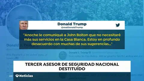 Trump despide a John Bolton, su asesor de Seguridad Nacional, por "fuertes desacuerdos" Trump despide a John Bolton, su asesor de Seguridad Nacional, por "fuertes desacuerdos"