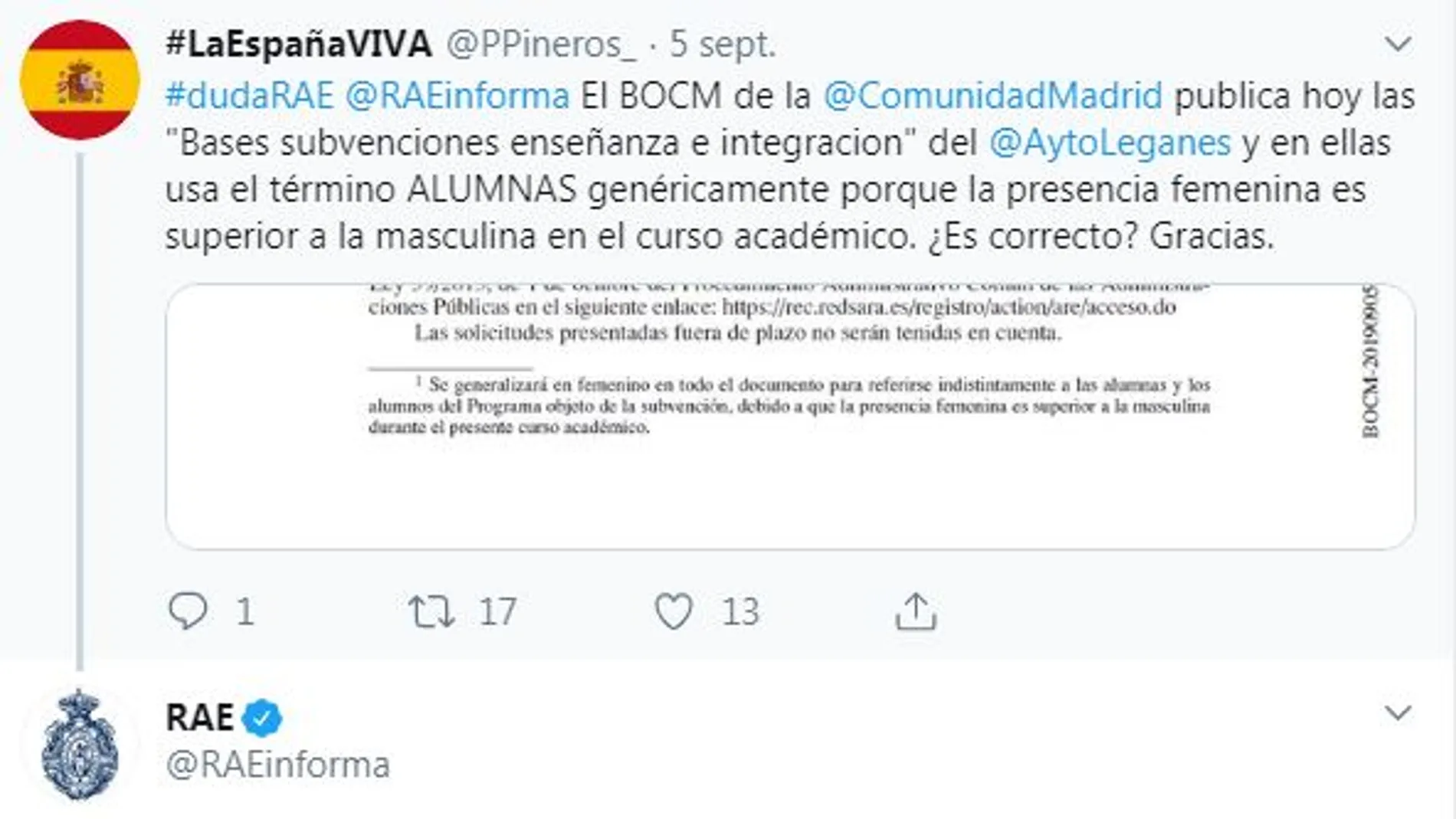 Corrección de la RAE al Ayuntamiento de Leganés Corrección de la RAE al Ayuntamiento de Leganés