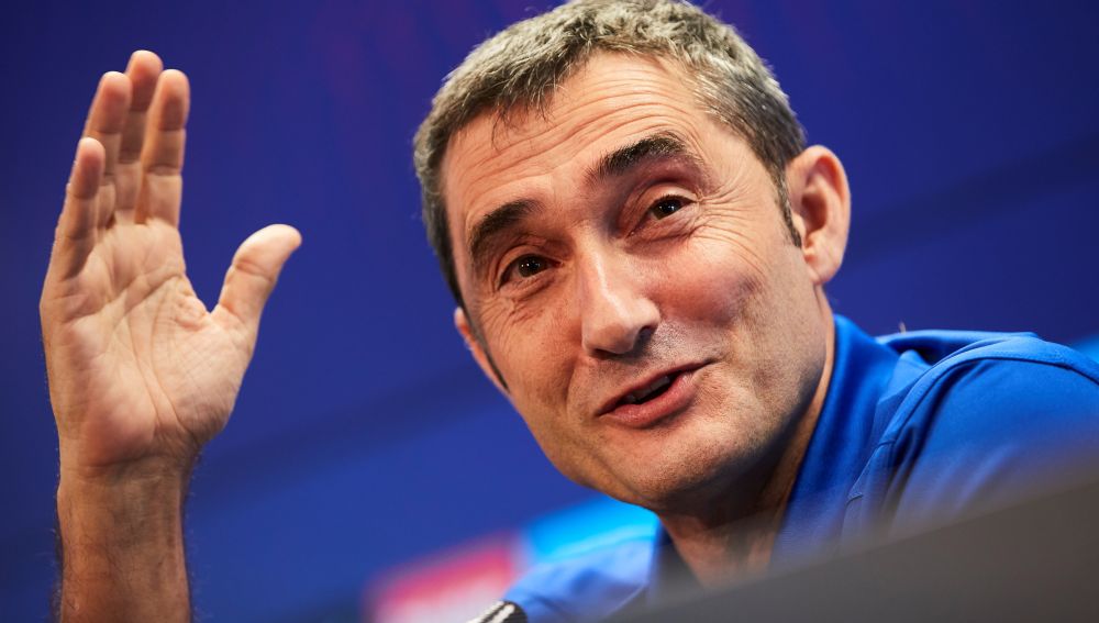 Ernesto Valverde, en una rueda de prensa del Barcelona