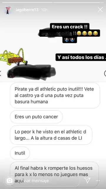 Iago Herrerín denuncia los insultos de un aficiomado Iago Herrerín denuncia los insultos de un aficiomado