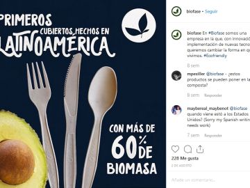 Cubiertos hechos con biomasa Cubiertos hechos con biomasa