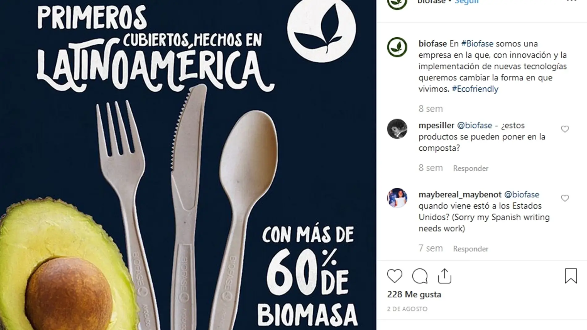 Cubiertos hechos con biomasa