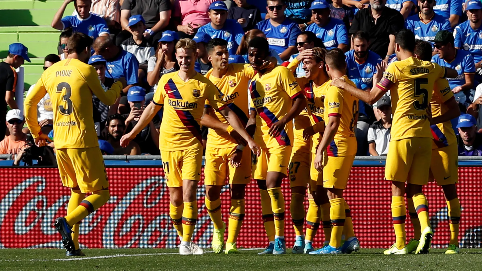 El Barcelona celebra un gol contra el Getafe El Barcelona celebra un gol contra el Getafe