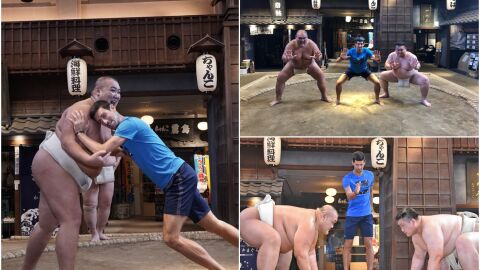 Djokovic se divierte practicando lucha de sumos