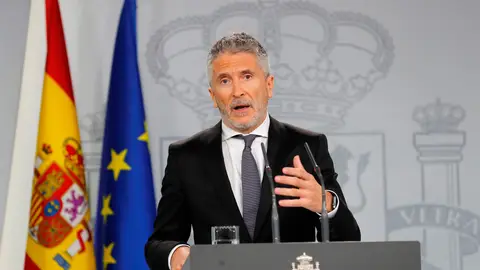 El ministro de Interior en funciones, Fernando Grande - Marlaska, durante su comparecencia de prensa El ministro de Interior en funciones, Fernando Grande - Marlaska, durante su comparecencia de prensa