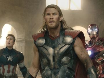 Chris Hemsworth (Thor), Chris Evans (Capitán América) y Robert Downey Jr. (Iron Man)