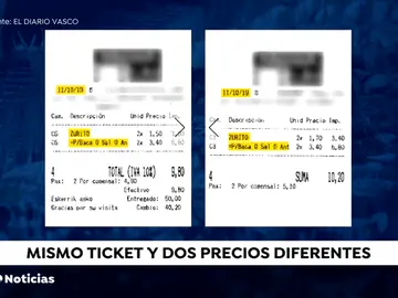 Tickets de un bar de pinchos en San Sebastián Tickets de un bar de pinchos en San Sebastián