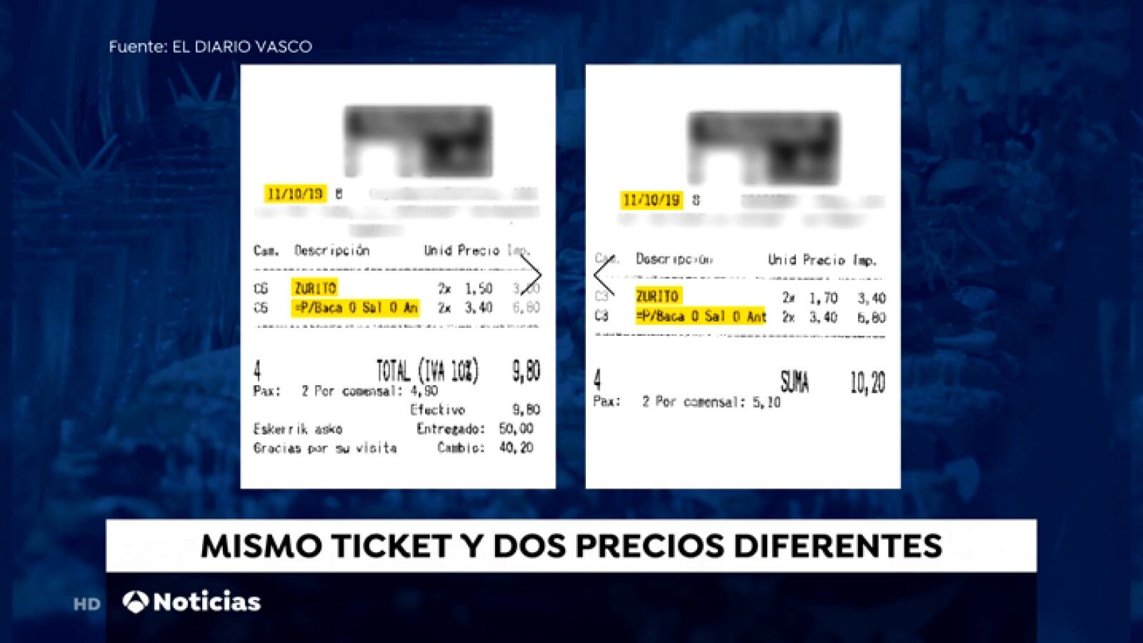 Mismo ticket, dos precios diferentes: algunos bares de San Sebastián cobran más a los turistas que a los locales