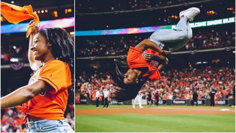 Simone Biles en el partido de béisbol de los Astros Simone Biles en el partido de béisbol de los Astros