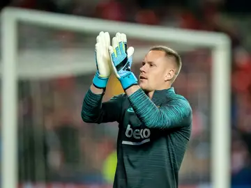 Ter Stegen durante el partido contra el Slavia de Praga Ter Stegen durante el partido contra el Slavia de Praga
