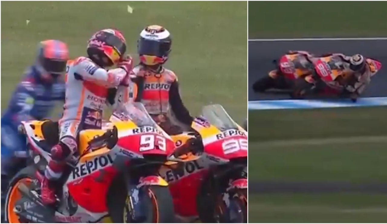 Bronca de Marc Márquez a Lorenzo por su toque en Phillip Island Bronca de Marc Márquez a Lorenzo por su toque en Phillip Island