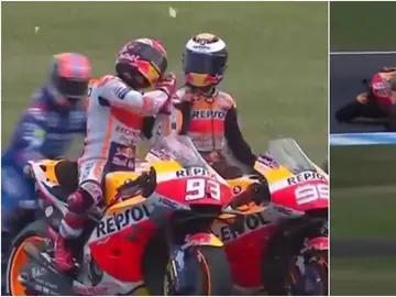 Bronca de Marc Márquez a Lorenzo por su toque en Phillip Island Bronca de Marc Márquez a Lorenzo por su toque en Phillip Island