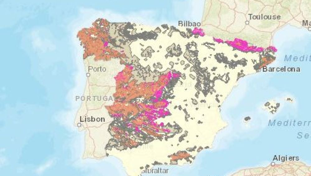 Mapa del gas radón en España