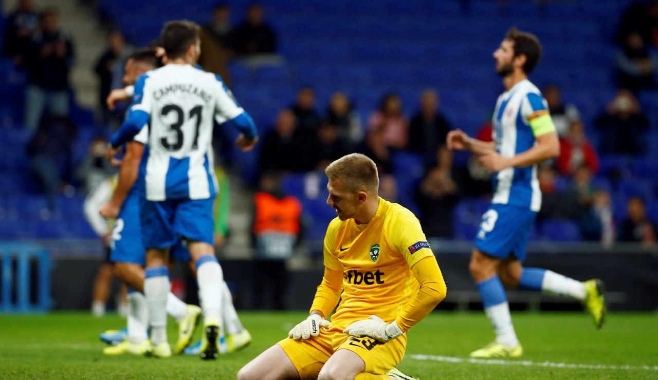 Los jugadores del Espanyol celebran un gol ante el Ludogorets Los jugadores del Espanyol celebran un gol ante el Ludogorets